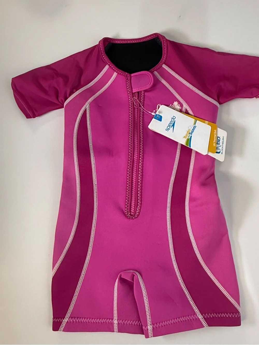 Speedo Girls' Magenta Short Sleeve Neoprene Swim Romper size 4t